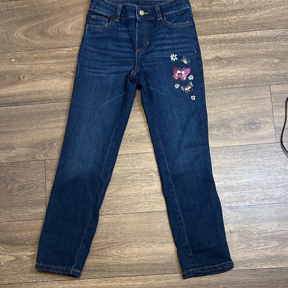 Jumping Beans Dark Blue Jeans with Butterfly and Flower Accents
